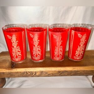 (4) Culver Mid Century Modern Red and Gold Thai Goddess Highball Glasses